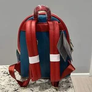 NEW- Marvel loungefly backpack Ms. Marvel, blue/red/gold, zipper, side pockets Loungefly | Bags | New Marvel Loungefly Backpack Ms Marvel  main image 2